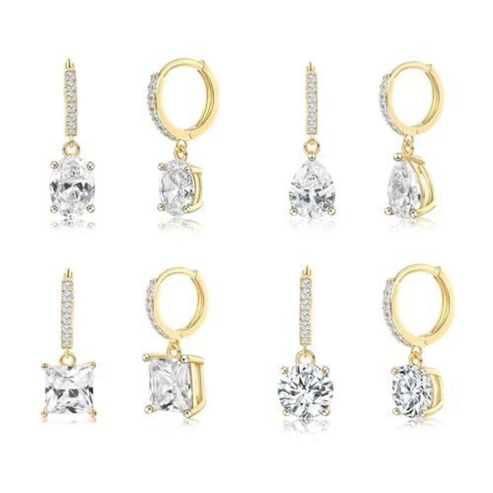4 Pairs Hoop Dangle Earrings Sets,18K Gold/Yellow Gold Plated Halo Drop Hoops E